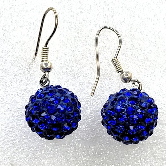 Tiny Blue Rhinestone Earrings - Picture 1 of 3